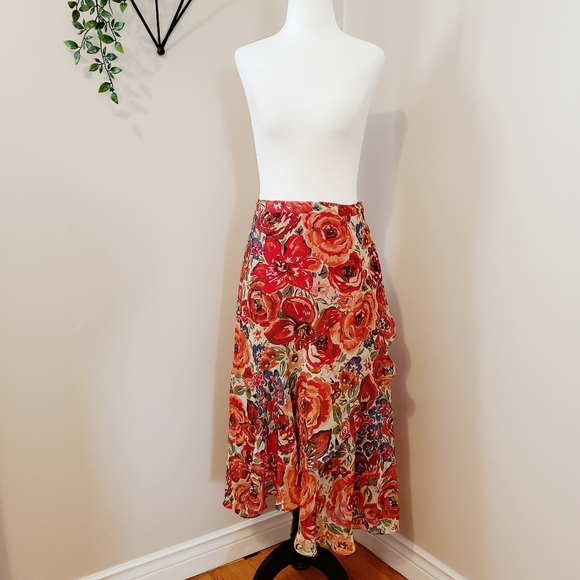 VINTAGE FLORAL RUFFLED CHIFFON SKIRT long - Picture 2 of 11